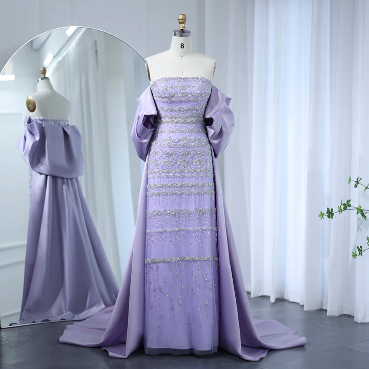 SS238 lilac beaded evening dress with cape