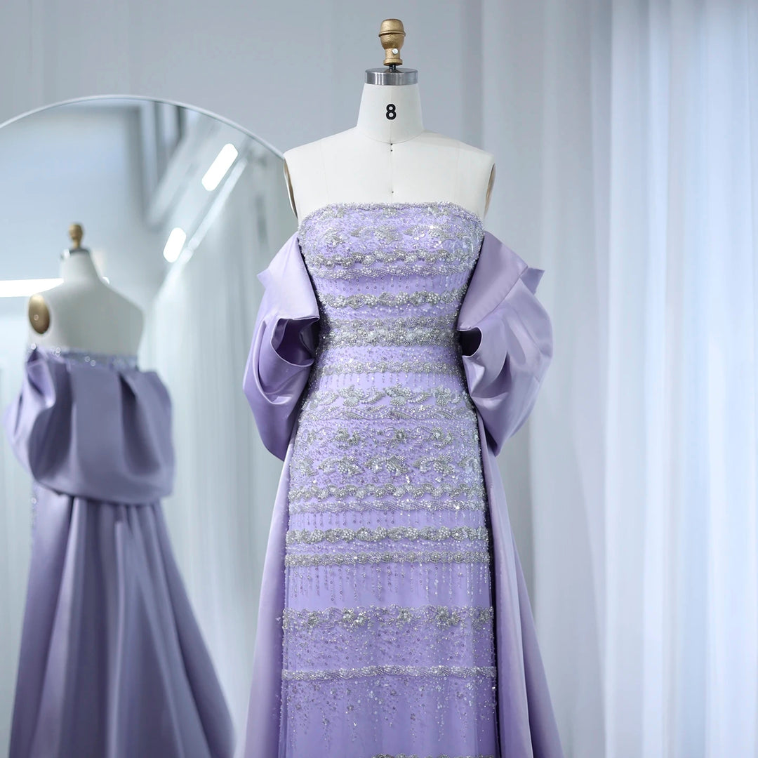 SS238 lilac beaded evening dress with cape