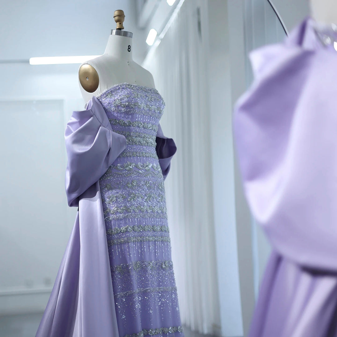 SS238 lilac beaded evening dress with cape