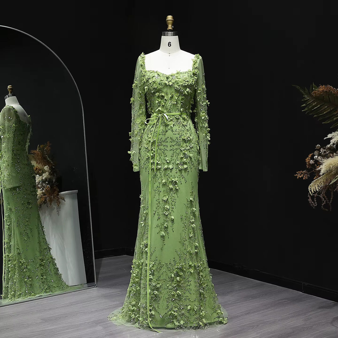 Stunning Lime Green 3D Floral Mermaid Evening Dress SS355