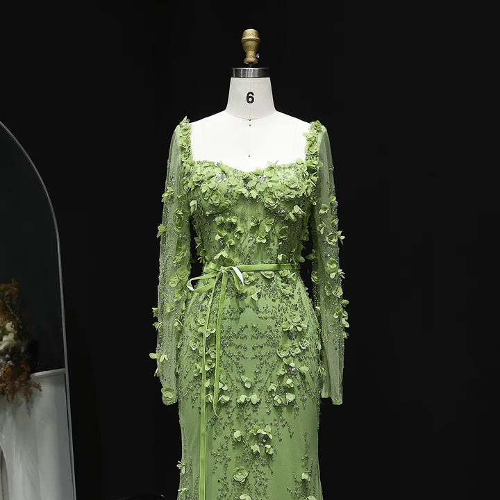 Stunning Lime Green 3D Floral Mermaid Evening Dress SS355