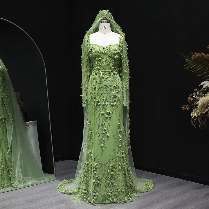 Stunning Lime Green 3D Floral Mermaid Evening Dress SS355