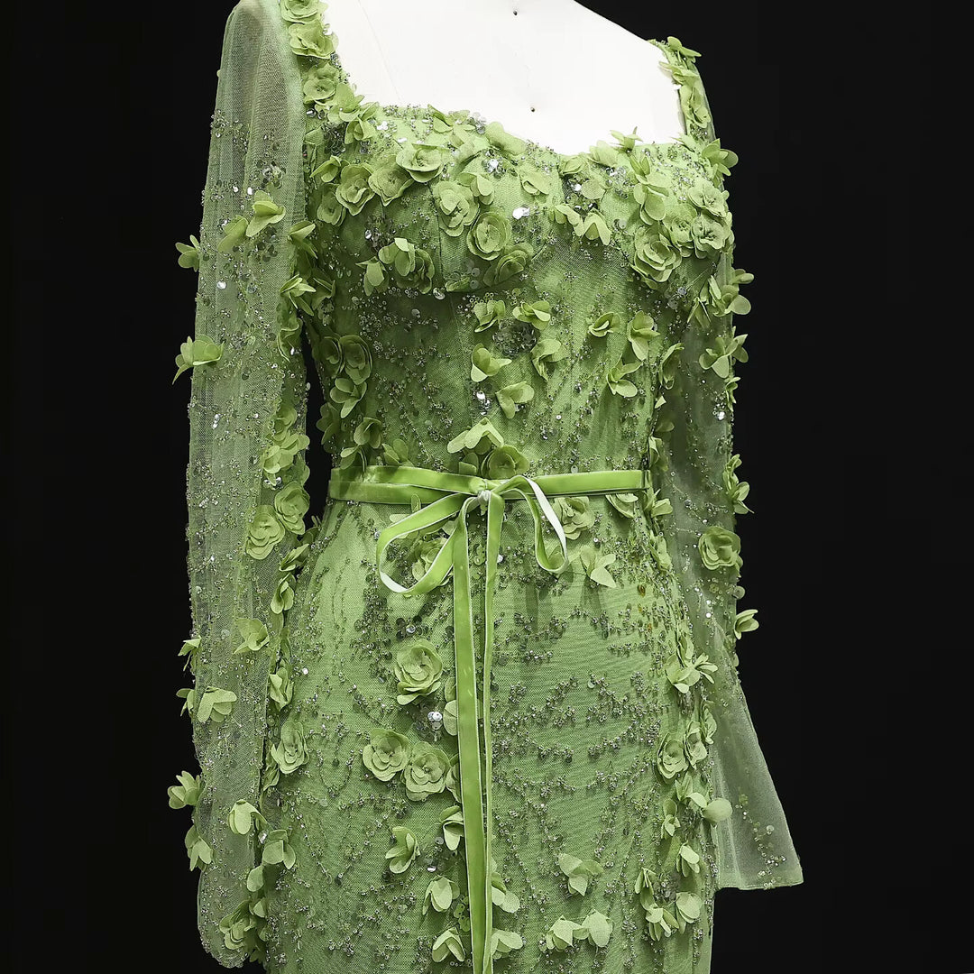 Stunning Lime Green 3D Floral Mermaid Evening Dress SS355
