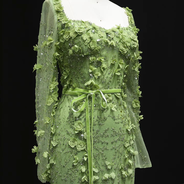 Stunning Lime Green 3D Floral Mermaid Evening Dress SS355