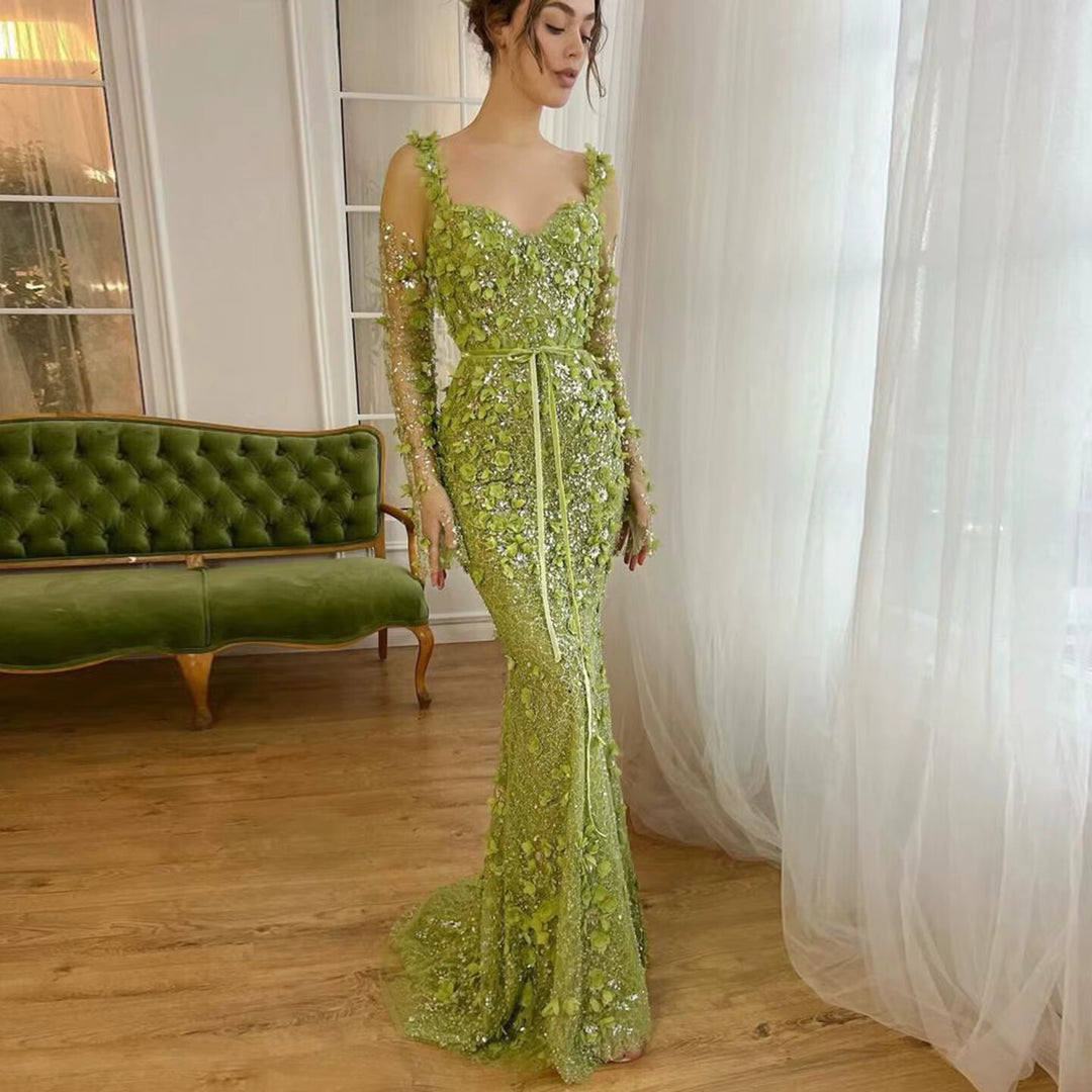 lime green mermaid dress Fabulous Mermaid Sleeveless Satin Sequined Split Limegreen Prom Dress