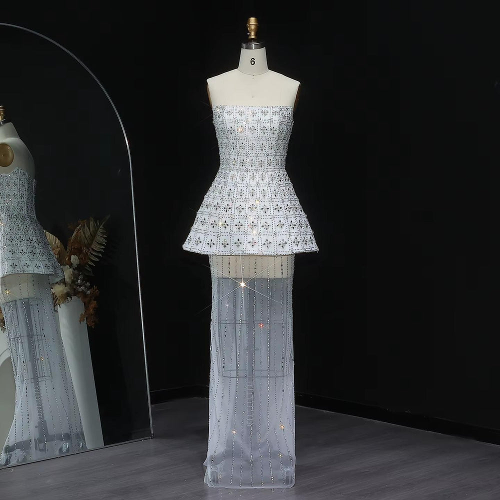 Stunning Strapless Crystal White Evening Dress SS545