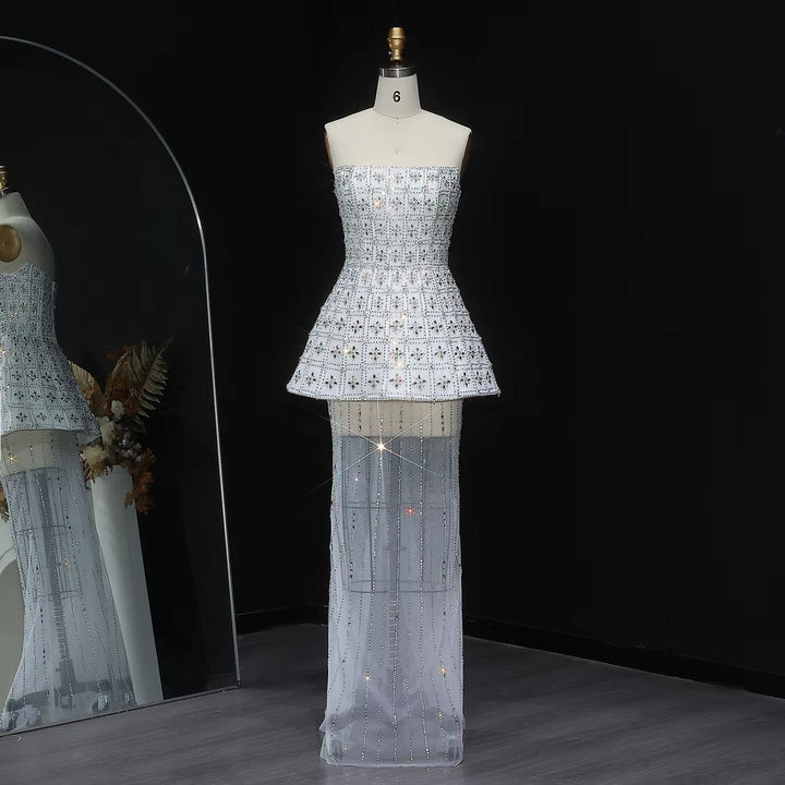 Stunning Strapless Crystal White Evening Dress SS545