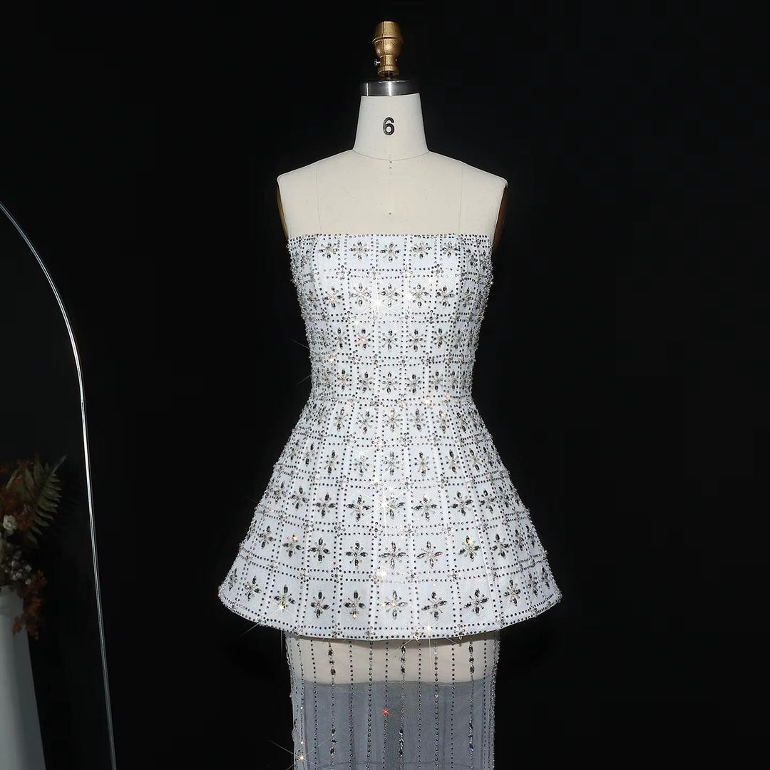 Stunning Strapless Crystal White Evening Dress SS545