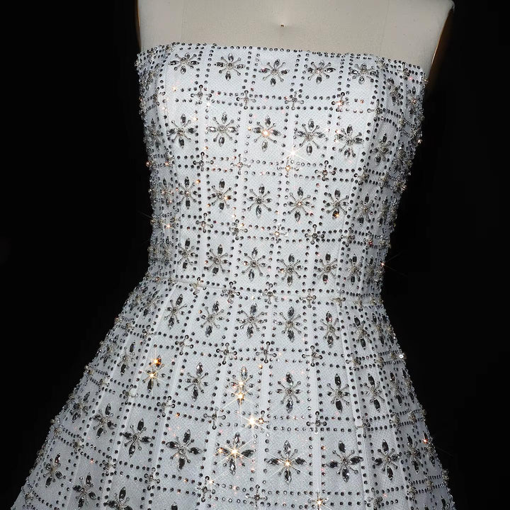 Stunning Strapless Crystal White Evening Dress SS545