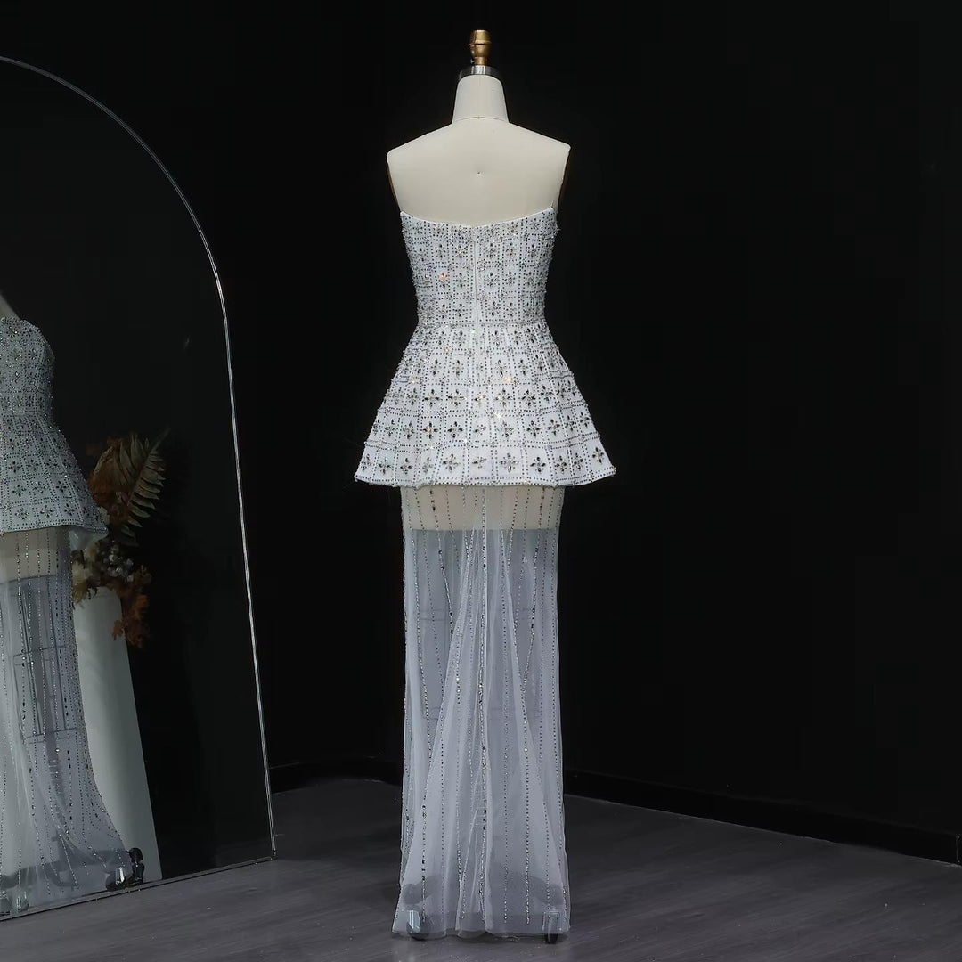 Stunning Strapless Crystal White Evening Dress SS545