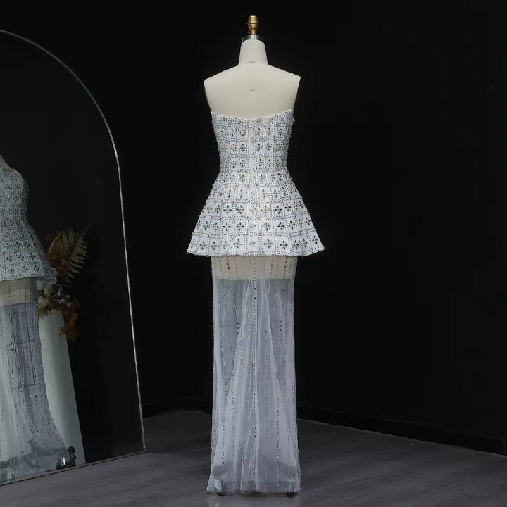 Stunning Strapless Crystal White Evening Dress SS545