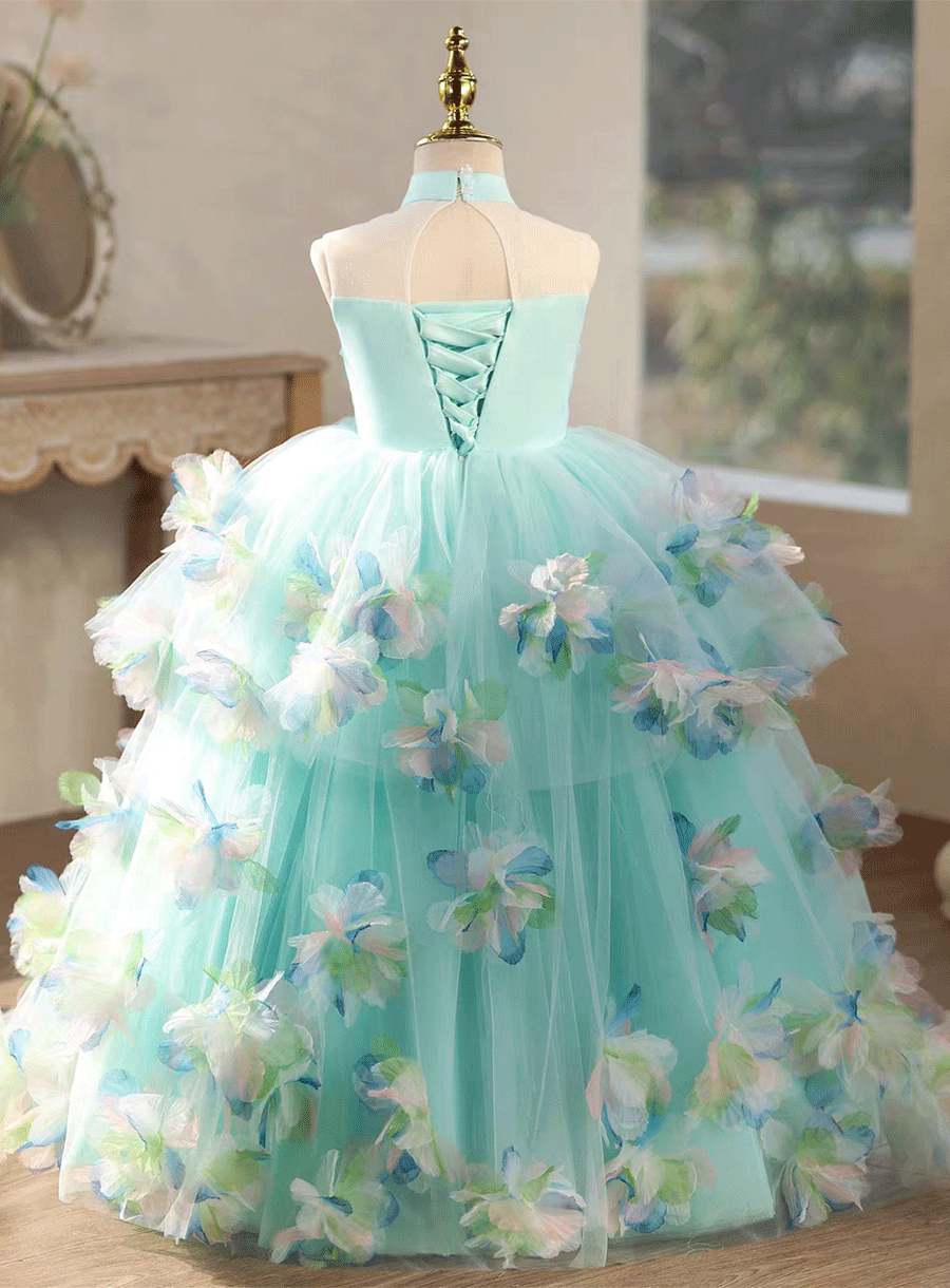 Luxury Turquoise Flower Girl Dress with 3D Floral Appliqu Wedding Par DreamyVow Luxury Turquoise Flower Girl Dress with 3D Floral Appliqu Wedding Par DreamyVow