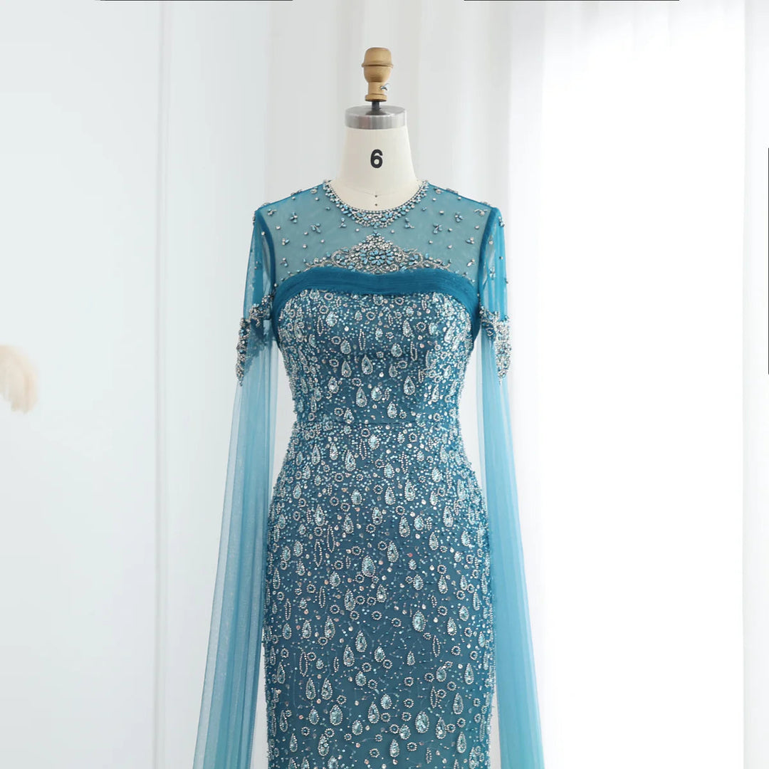 white christmas dresses Turquoise Crystal Mermaid Dubai Evening Dresses With Cape Sleeves SS666 Turquoise / 18 white christmas dresses Turquoise Crystal Mermaid Dubai Evening Dresses With Cape Sleeves SS666 Turquoise / 18