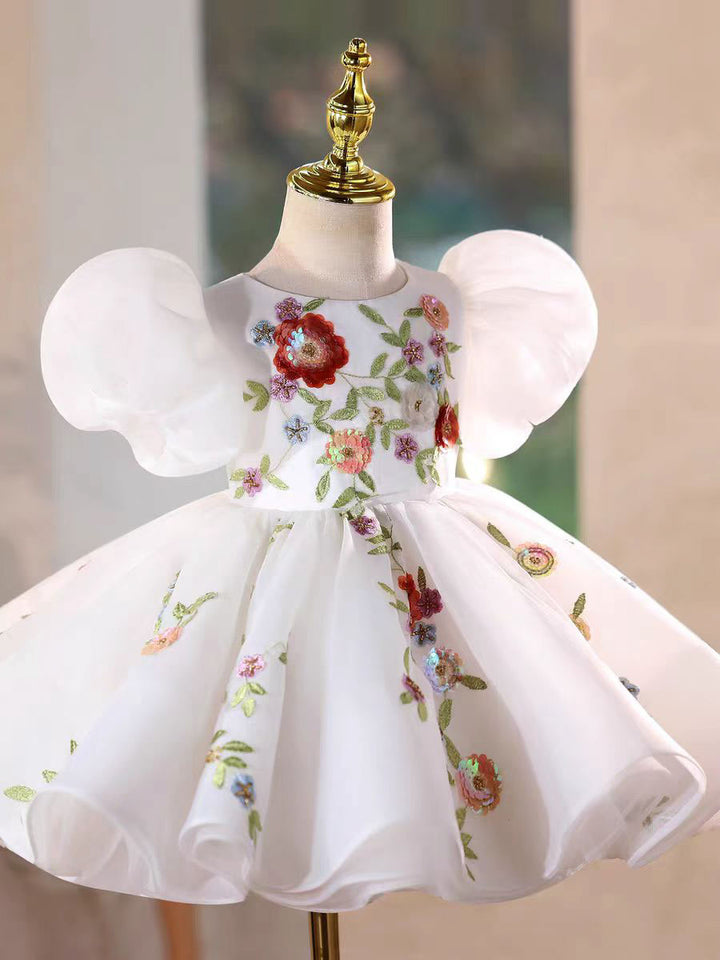 Elegant White Floral Applique Birthday Party Dress D210