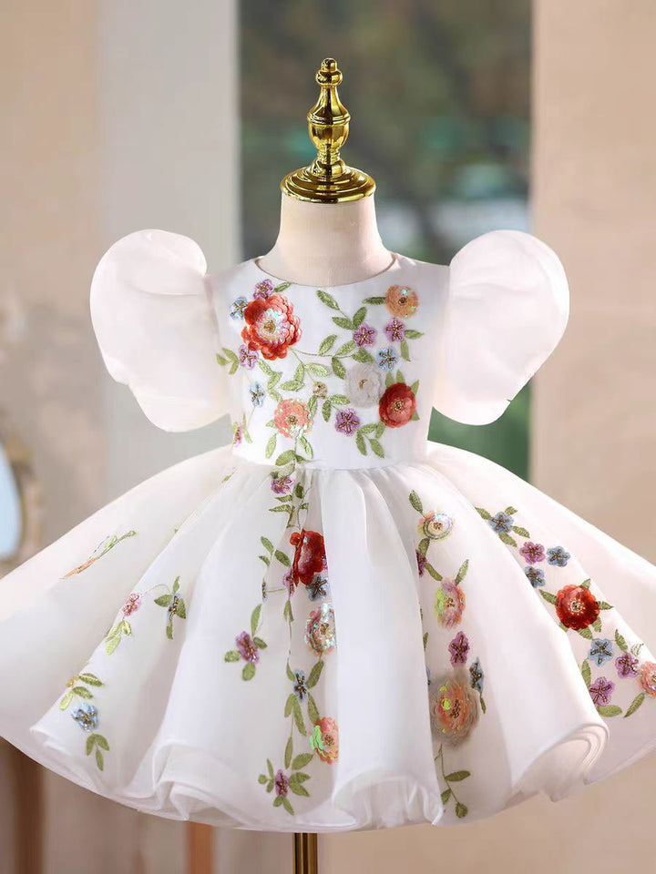 Elegant White Floral Applique Birthday Party Dress D210