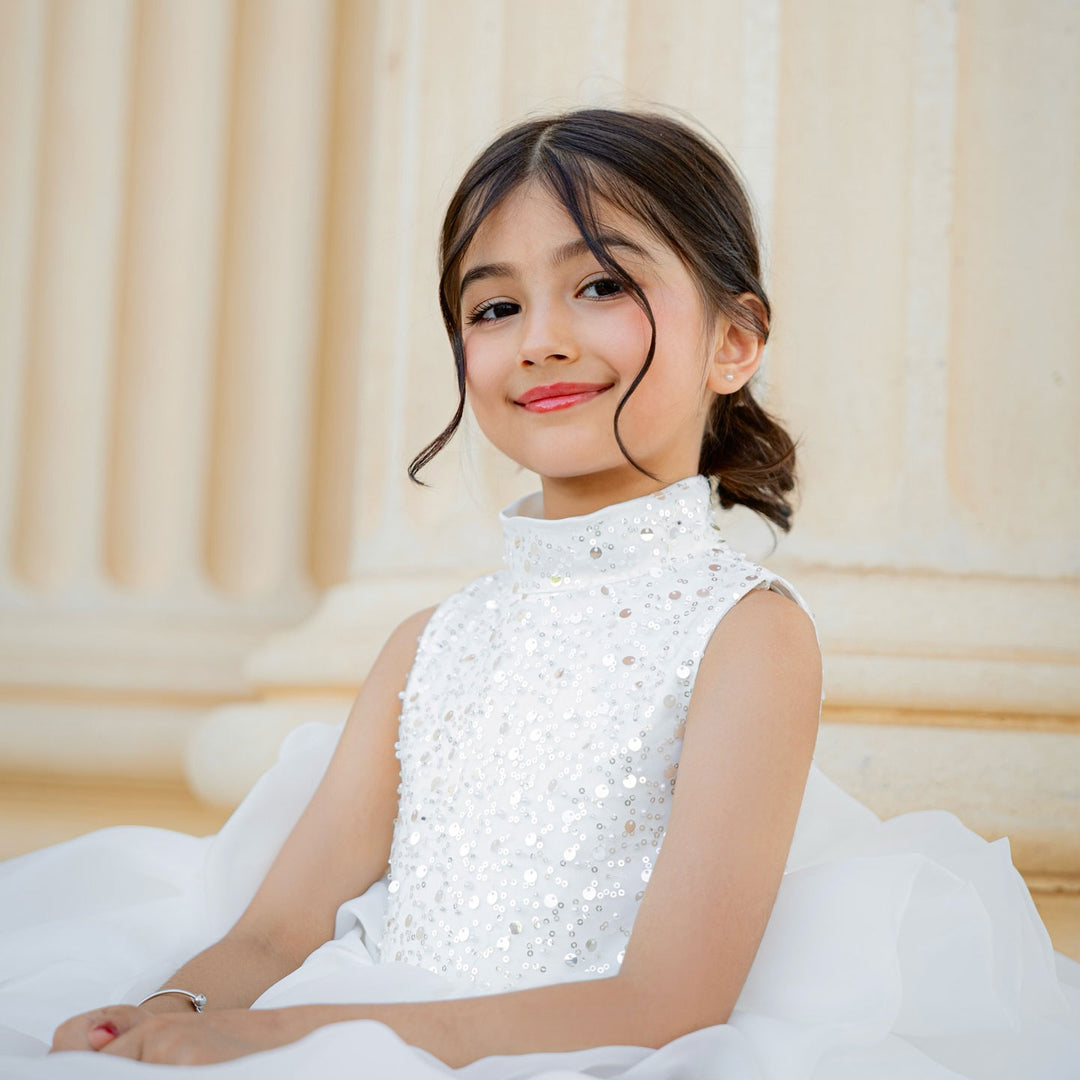 White Flower Girl Dress for Toddler Birthday Wedding Party J580