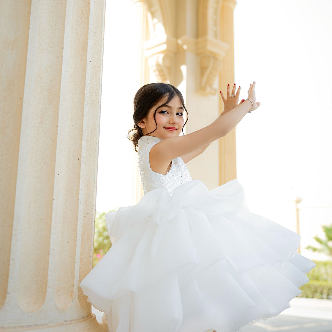 White Flower Girl Dress for Toddler Birthday Wedding Party J580