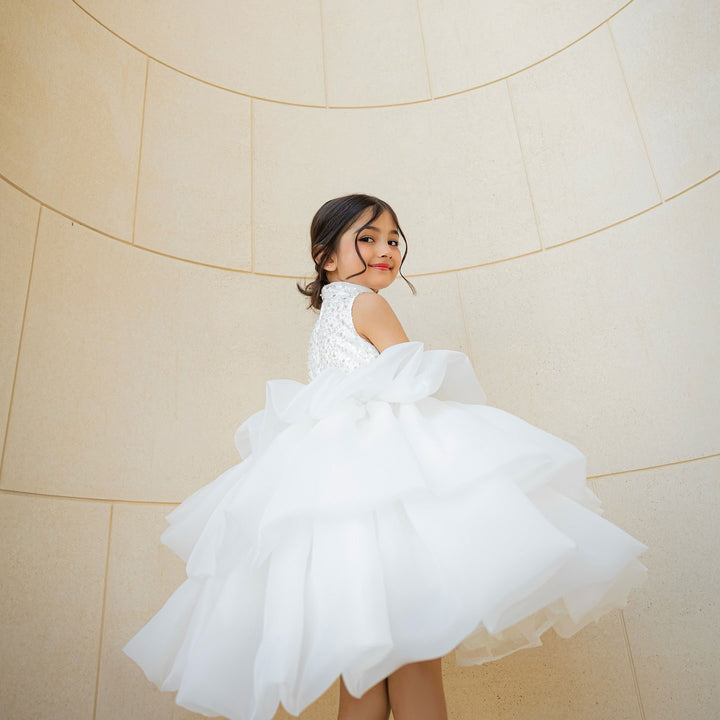 White Flower Girl Dress for Toddler Birthday Wedding Party J580