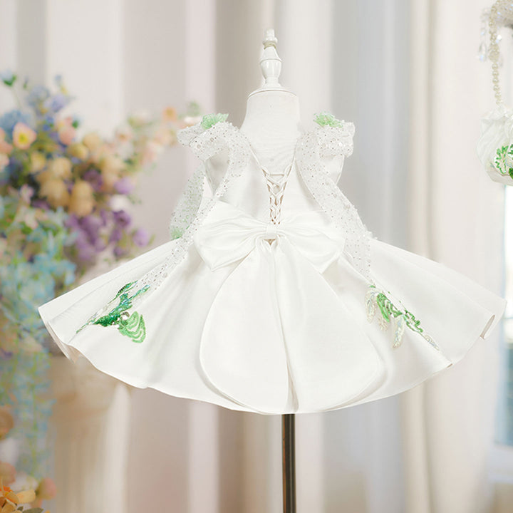 Elegant White Beaded for Birthday Party Flower Girl Dress D229