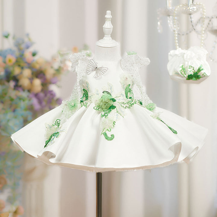 Elegant White Beaded for Birthday Party Flower Girl Dress D229