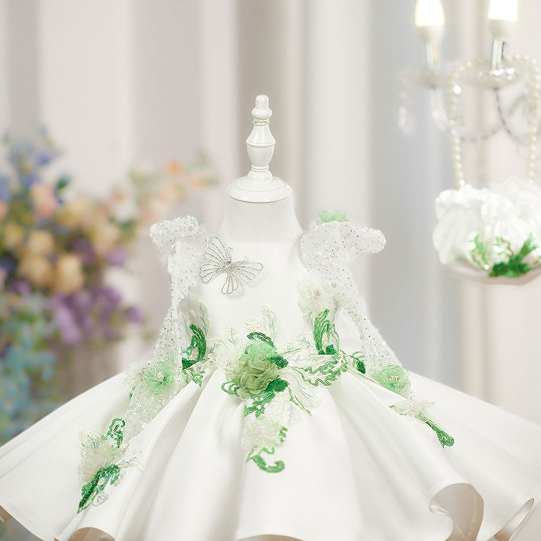 Elegant White Beaded for Birthday Party Flower Girl Dress D229