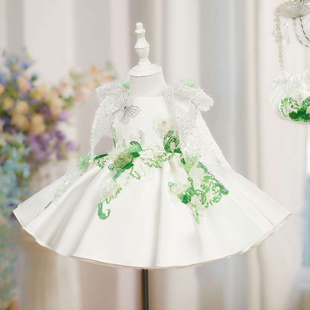 Elegant White Beaded for Birthday Party Flower Girl Dress D229