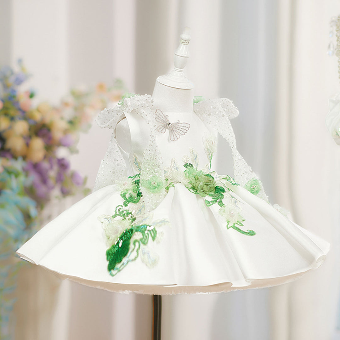 Elegant White Beaded for Birthday Party Flower Girl Dress D229