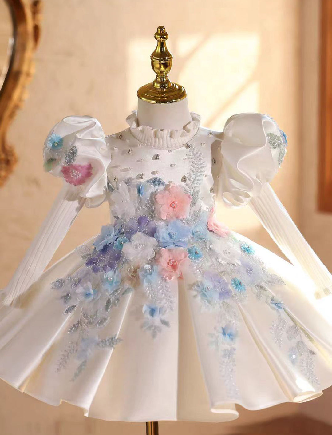 Elegant White Beaded Flower Girl Dress Princess Birthday Gown  J841