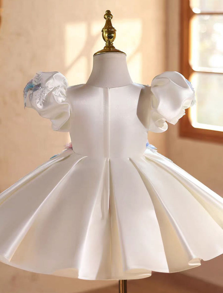 Elegant White Beaded Flower Girl Dress Princess Birthday Gown  J841