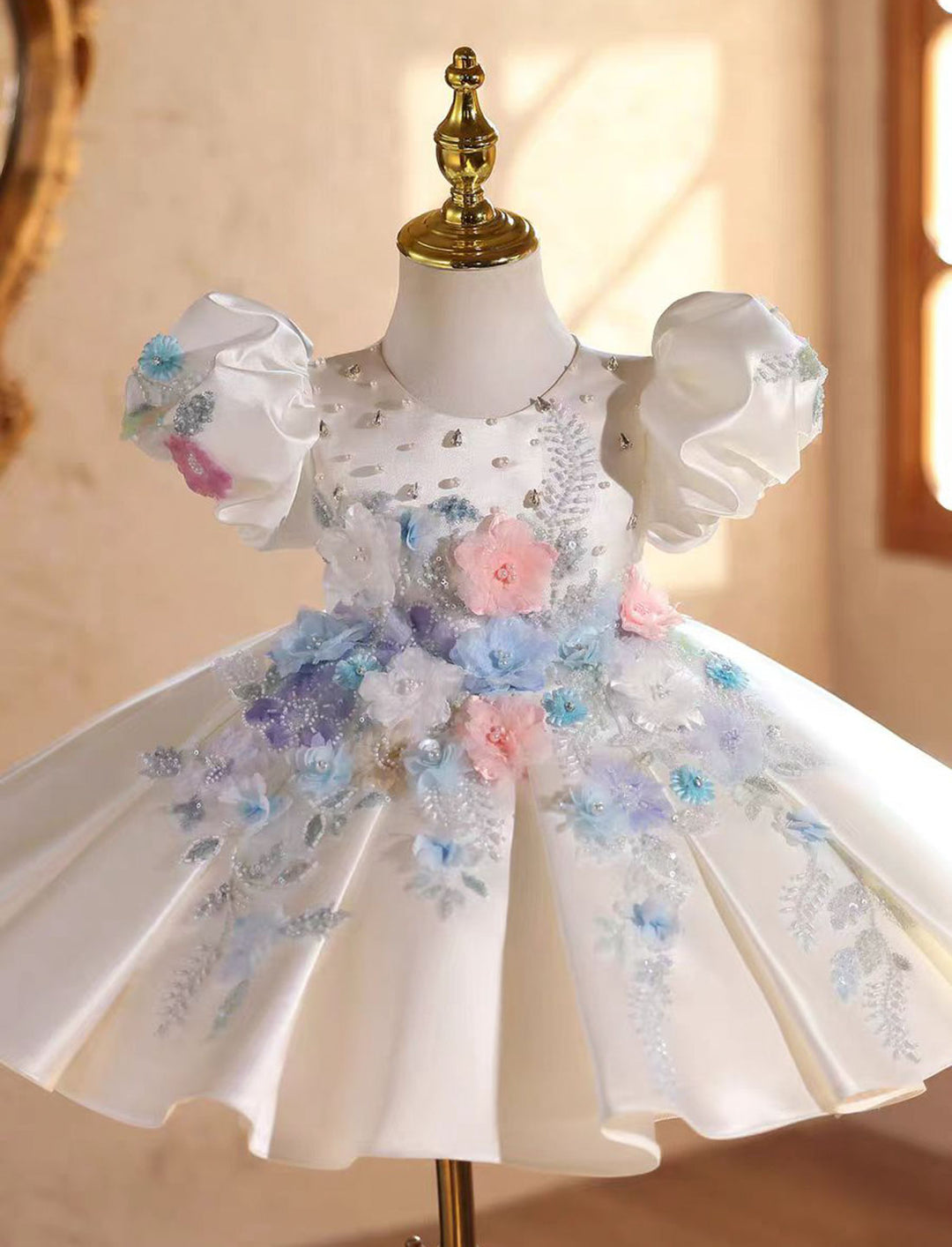 Elegant White Beaded Flower Girl Dress Princess Birthday Gown J841 White / child-6 Elegant White Beaded Flower Girl Dress Princess Birthday Gown J841 White / child-6