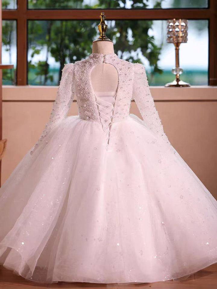 Elegant Long Princess Girl Dress with Flowers for Birthday Party D176