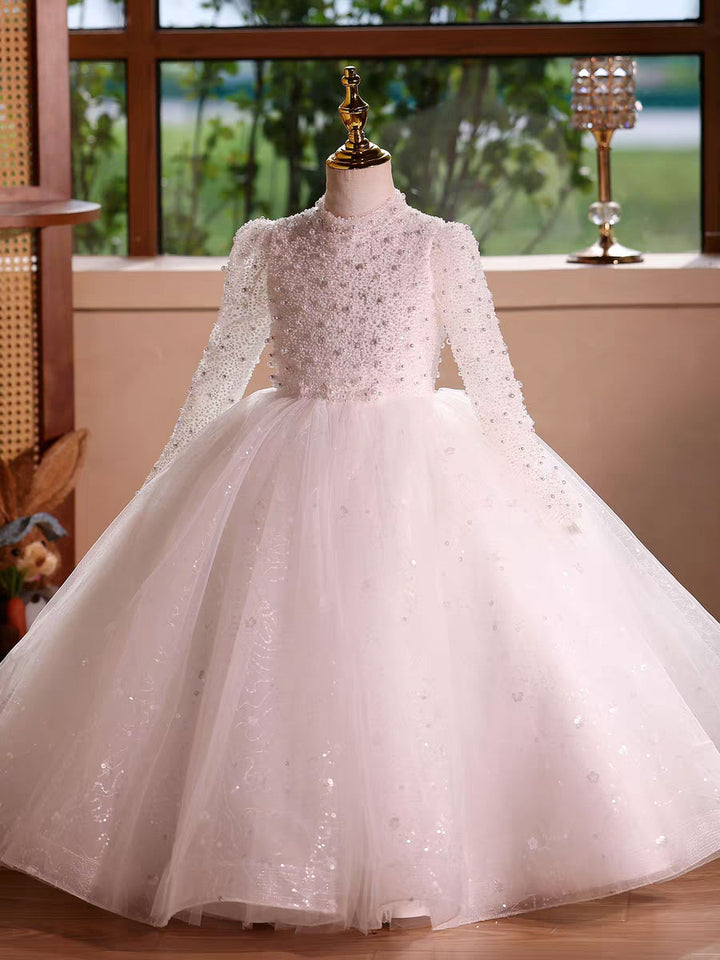 Elegant Long Princess Girl Dress with Flowers for Birthday Party D176