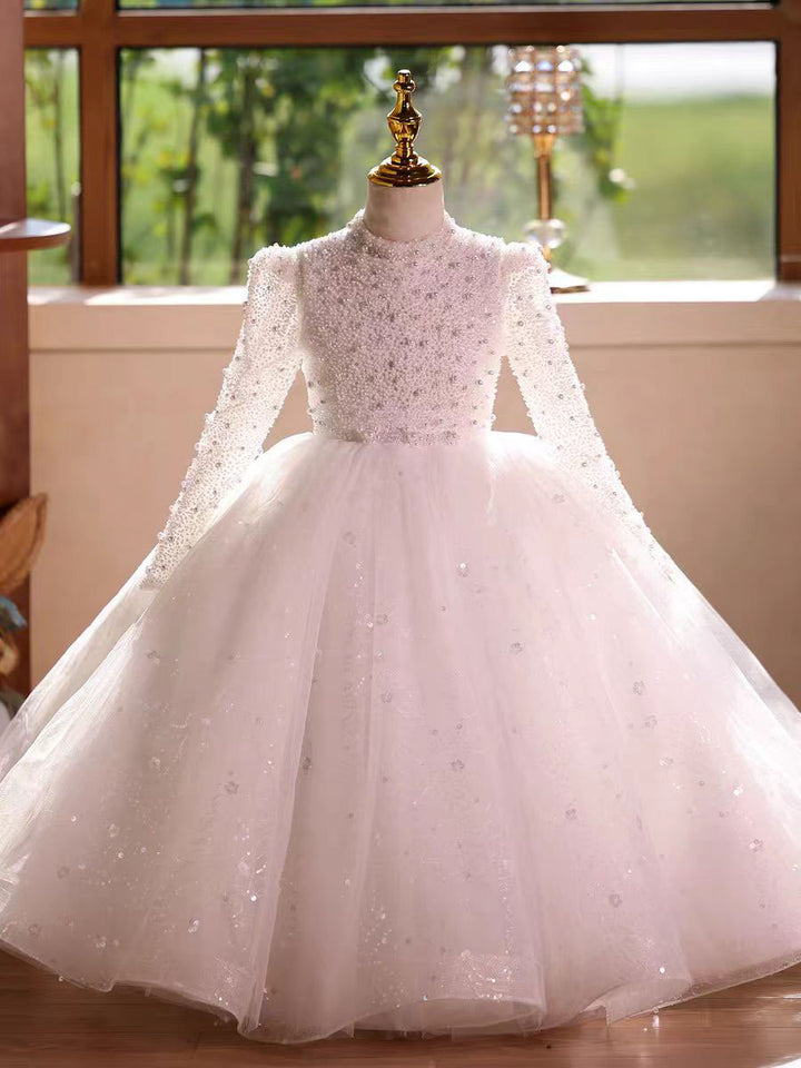 Elegant Long Princess Girl Dress with Flowers for Birthday Party D176