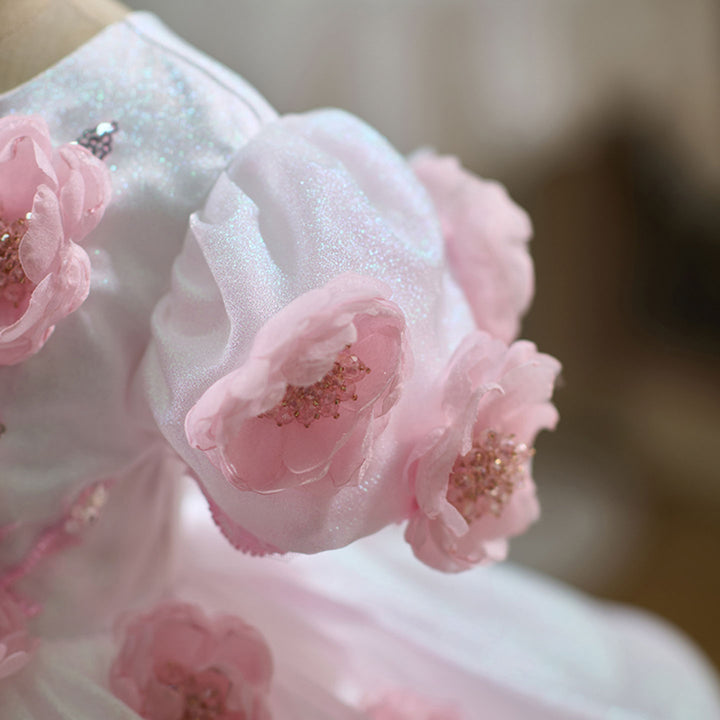 Elegant Flower Girl Dress with Floral Embellishments for Weddings Parties J439