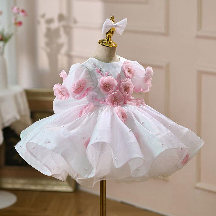 Elegant Flower Girl Dress with Floral Embellishments for Weddings Parties J439