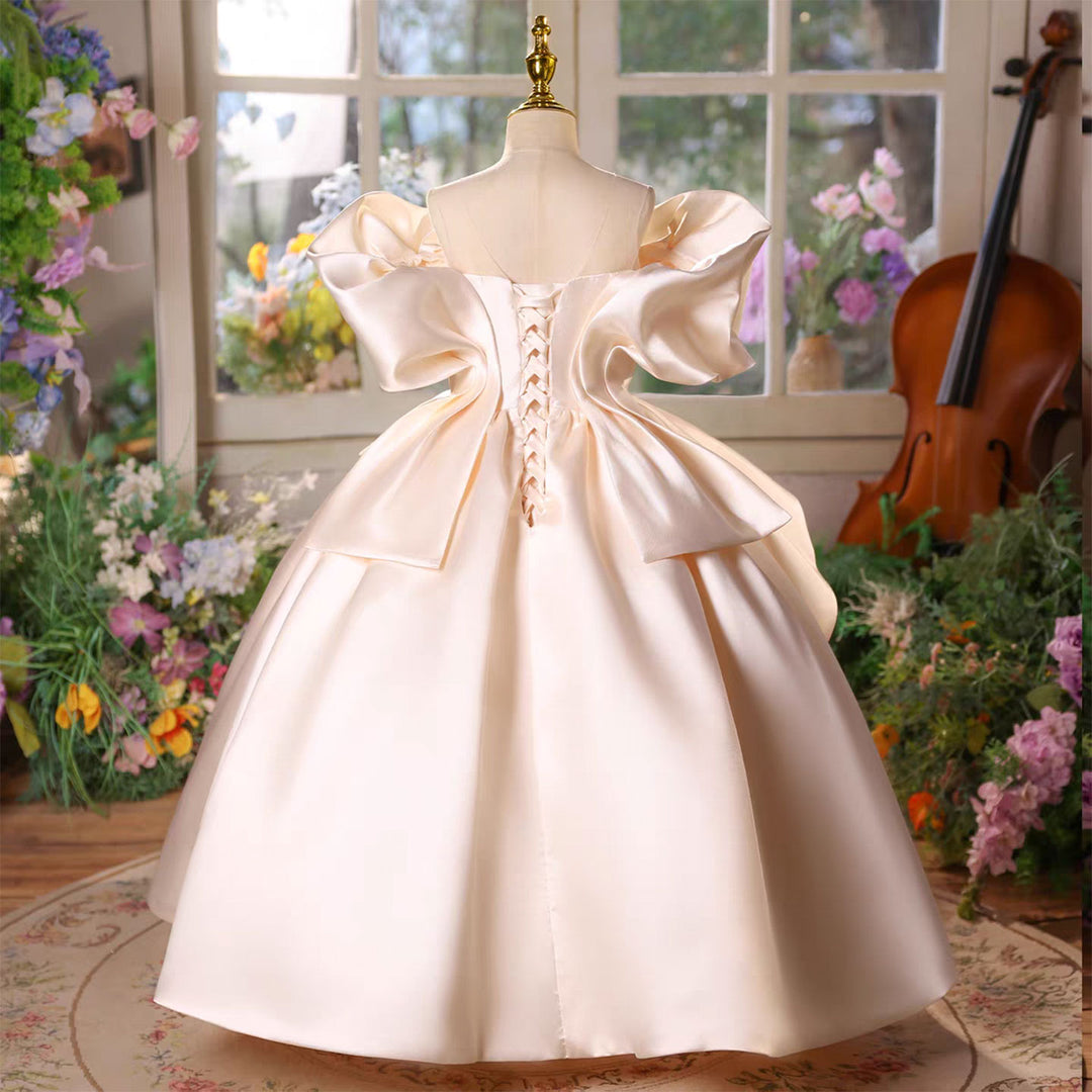 Luxury Satin Princess Girl Dress for Birthday Pageant Party Gown D233