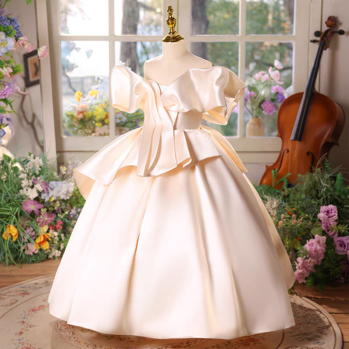 Luxury Satin Princess Girl Dress for Birthday Pageant Party Gown D233