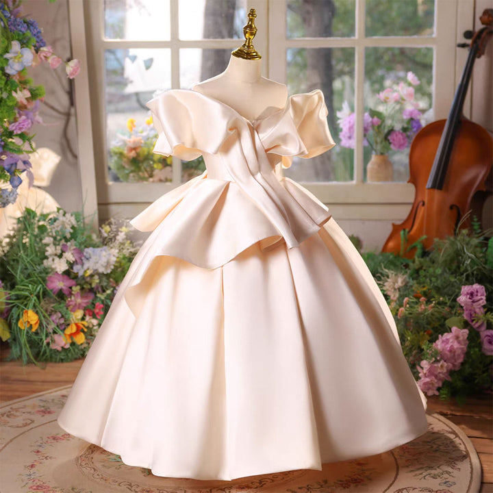 Luxury Satin Princess Girl Dress for Birthday Pageant Party Gown D233