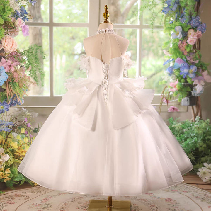 Luxury White Flower Girl Princess Dress for Birthday Pageant Party D226