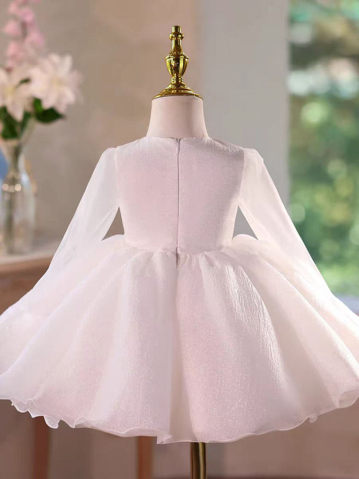 Classic White Flower Girl Dress with Knee Length Skirt D030