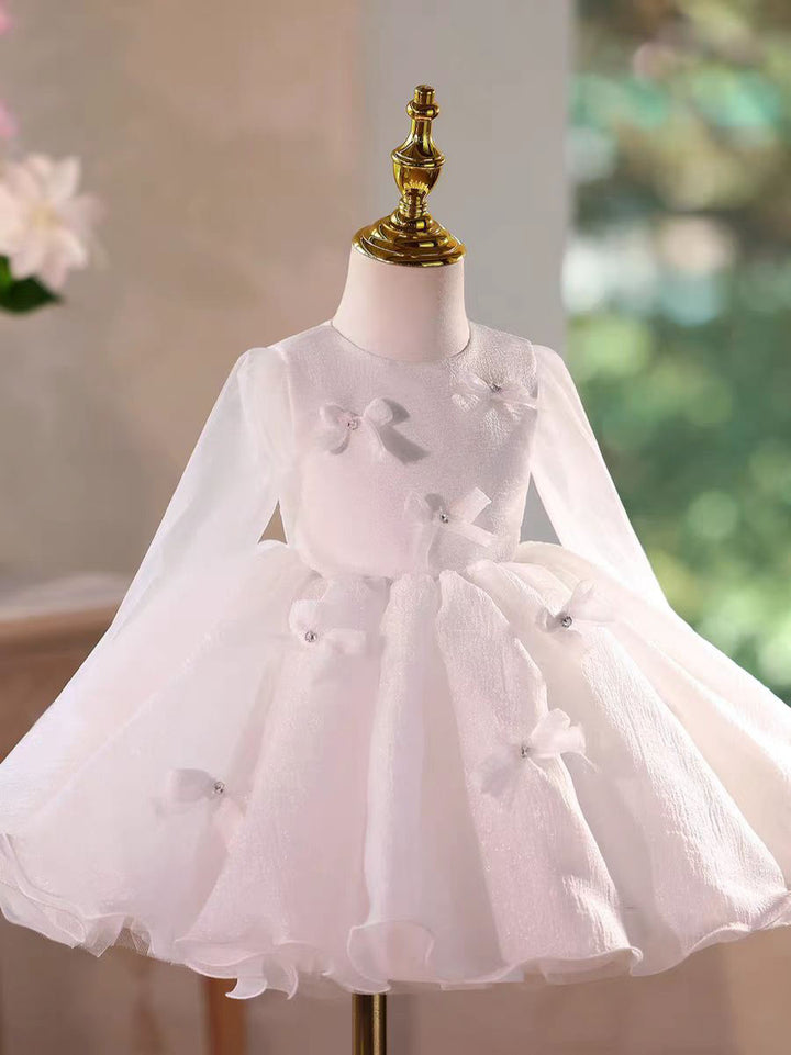 Classic White Flower Girl Dress with Knee Length Skirt D030