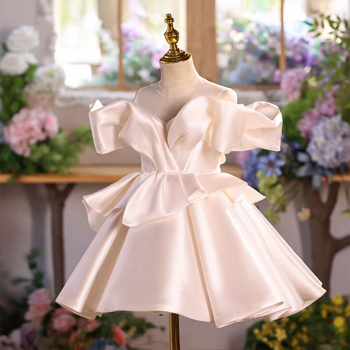 Elegant White Ruffle Flower Girl Dress Kids Princess Party Dress D251