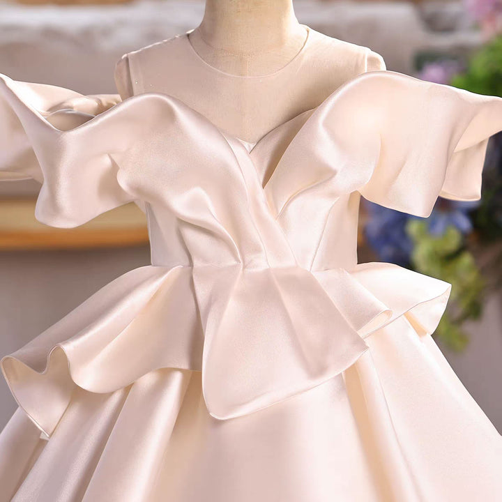 Elegant White Ruffle Flower Girl Dress Kids Princess Party Dress D251