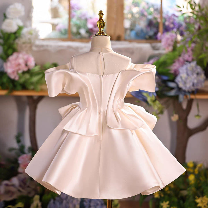 Elegant White Ruffle Flower Girl Dress Kids Princess Party Dress D251