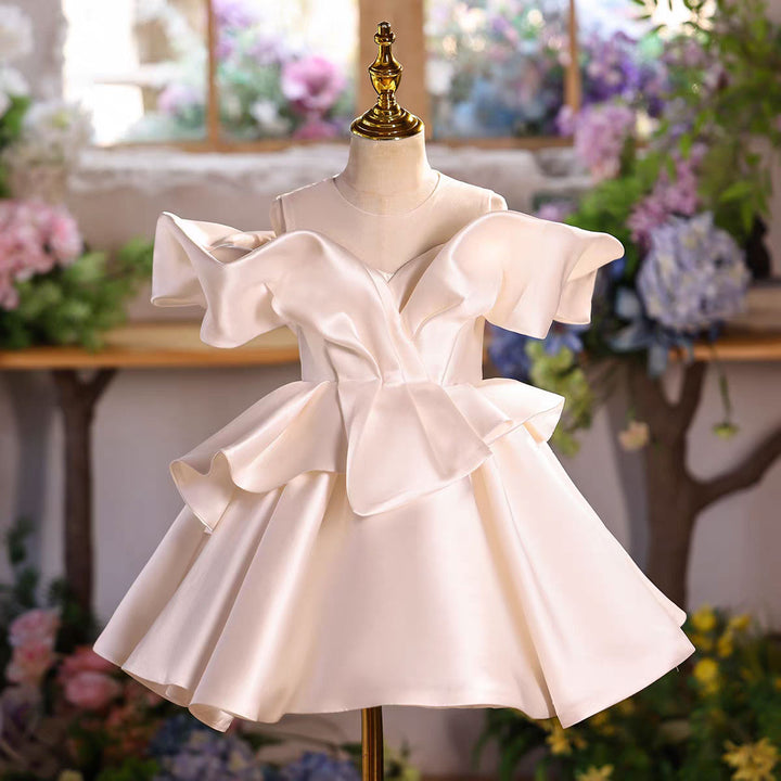 Elegant White Ruffle Flower Girl Dress Kids Princess Party Dress D251