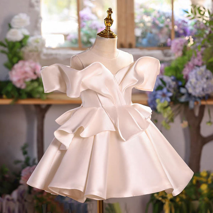 Elegant White Ruffle Flower Girl Dress Kids Princess Party Dress D251