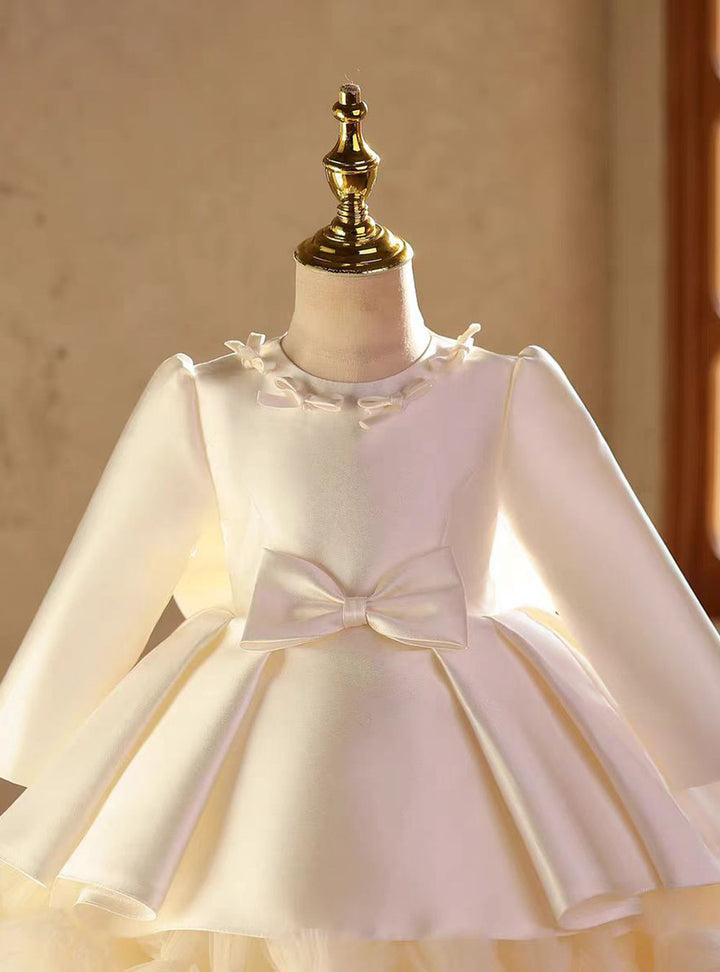 Luxury White Long Sleeve Princess Flower Girl Dress for Birthday D214