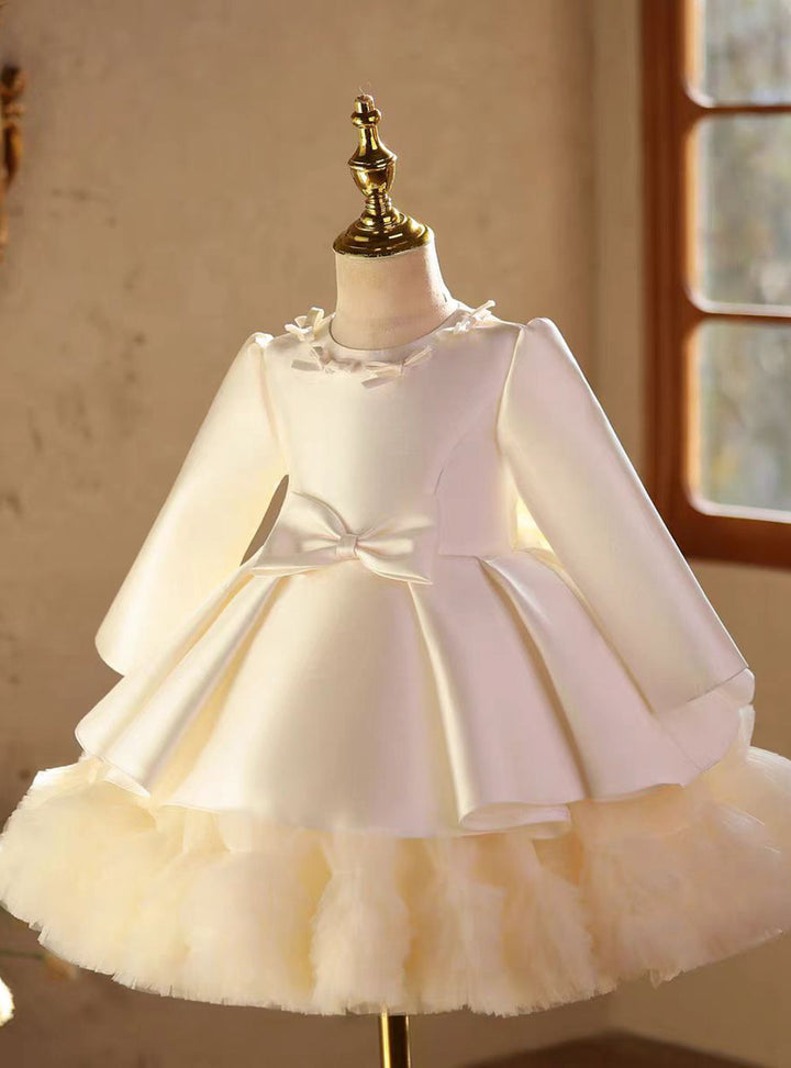 Luxury White Long Sleeve Princess Flower Girl Dress for Birthday D214