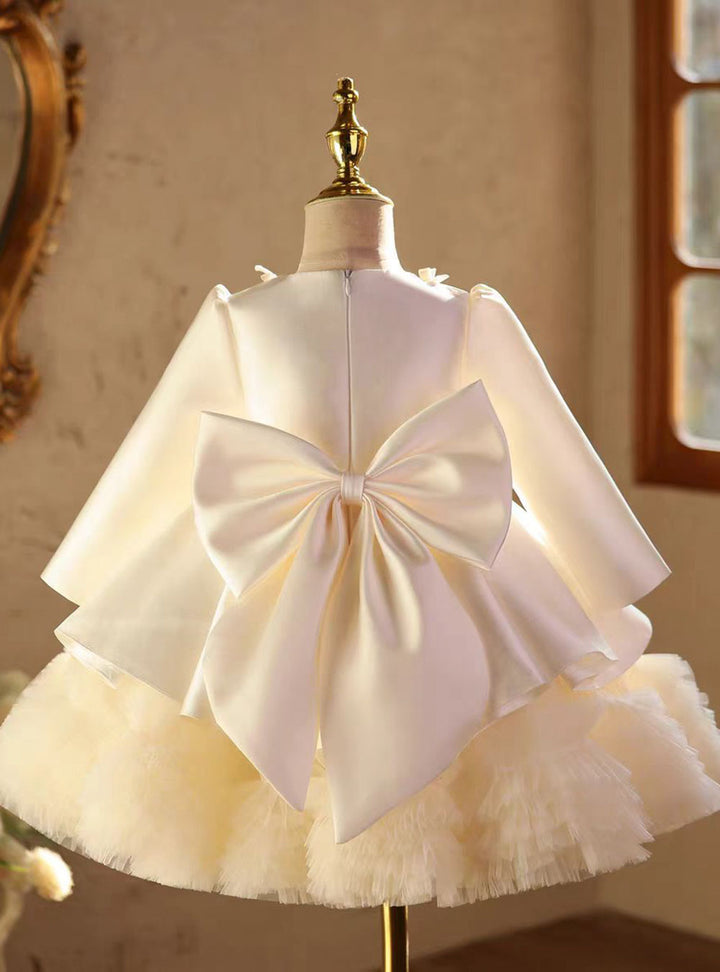 Luxury White Long Sleeve Princess Flower Girl Dress for Birthday D214