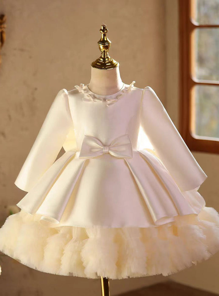Luxury White Long Sleeve Princess Flower Girl Dress for Birthday D214